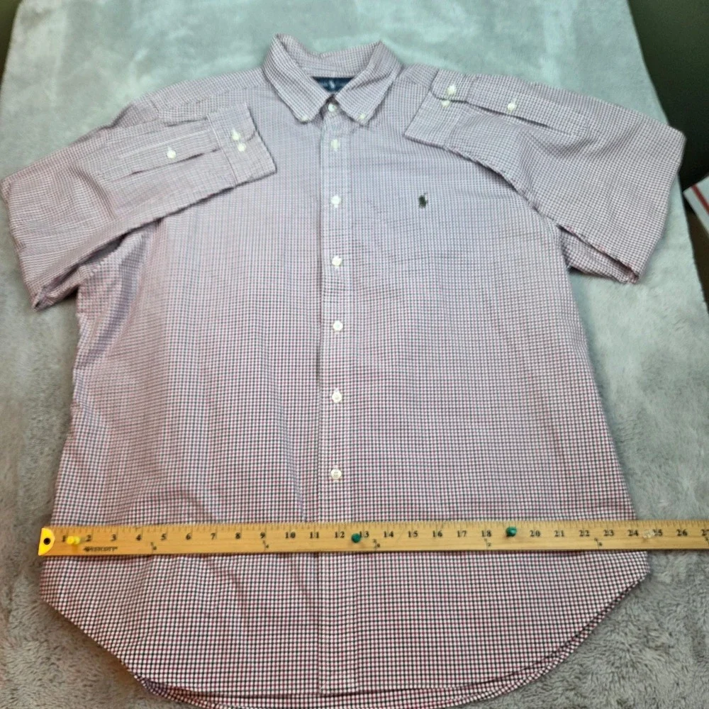 Ralph Lauren Button Down Shirt Mens 17.5 34/35 Red Navy White Check Classic‎ Fit